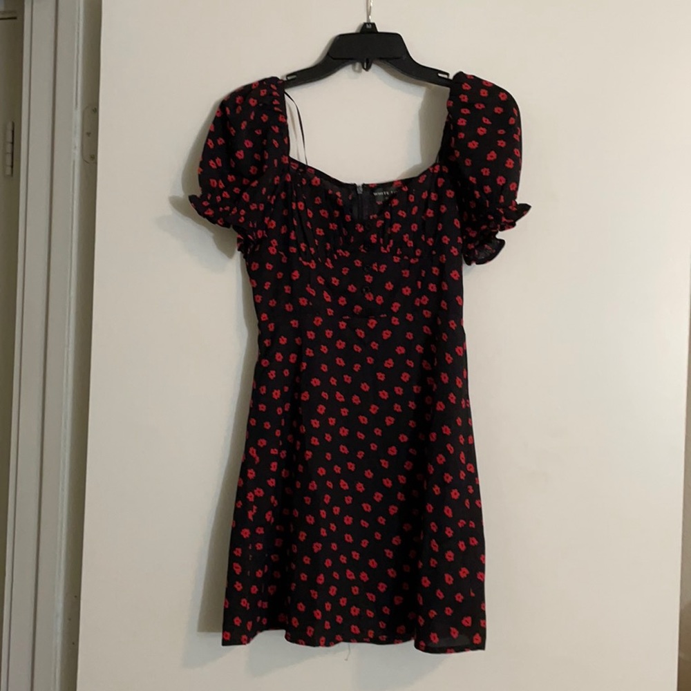 Black and red floral mini dress